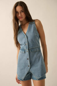 Glory Days Sleeveless Denim Vest Romper - ShopPromesa
