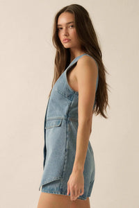Glory Days Sleeveless Denim Vest Romper - ShopPromesa
