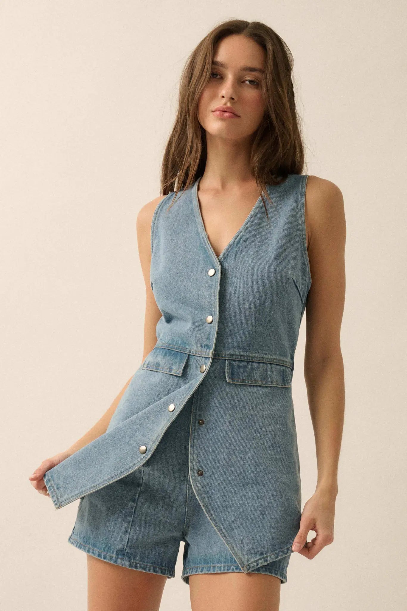 Glory Days Sleeveless Denim Vest Romper - ShopPromesa