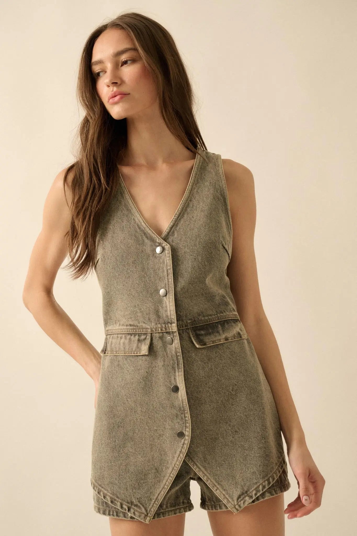 Glory Days Sleeveless Denim Vest Romper