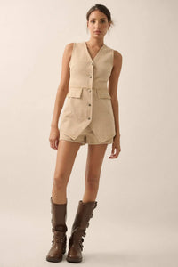 Glory Days Sleeveless Denim Vest Romper - ShopPromesa