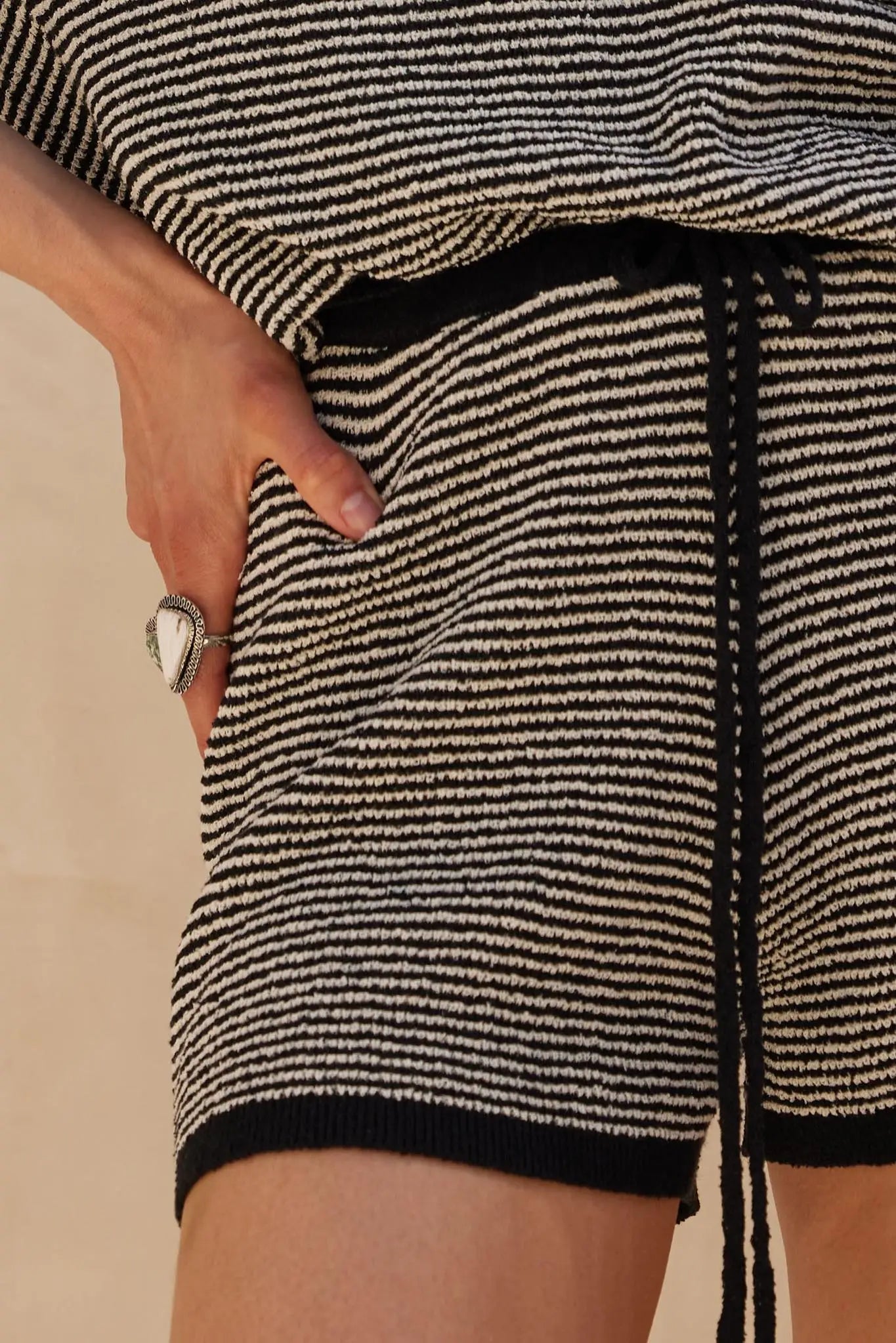 Happy Days Striped Drawstring Sweater Shorts