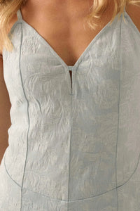 Blooming Blues Floral Jacquard Denim Romper - ShopPromesa