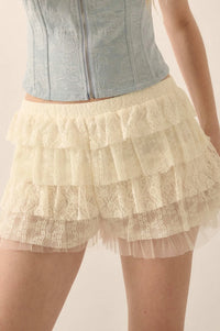 Dolly Dear Ruffled Lace and Mesh Bloomer Shorts - ShopPromesa