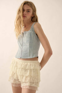 Dolly Dear Ruffled Lace and Mesh Bloomer Shorts - ShopPromesa