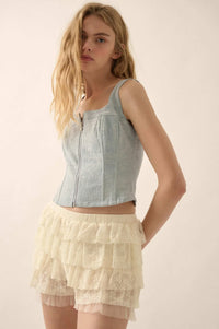 Dolly Dear Ruffled Lace and Mesh Bloomer Shorts - ShopPromesa