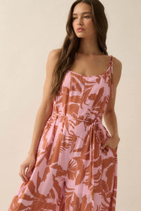 Leaf Me Be Tropical Belted Wide-Leg Jumpsuit - ShopPromesa