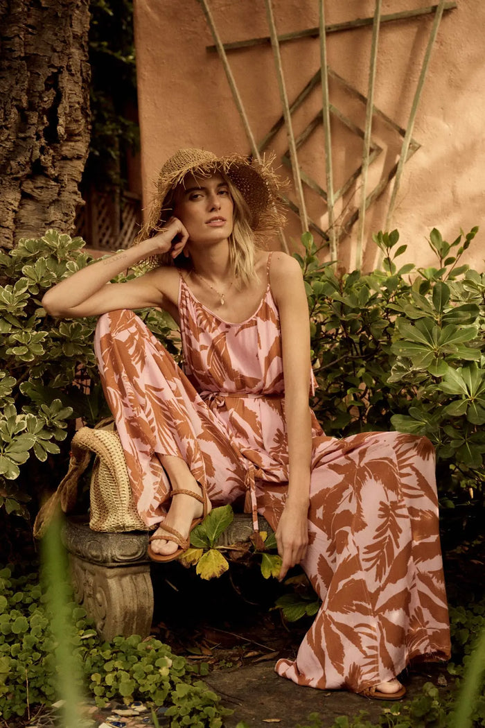 Leaf Me Be Tropical Belted Wide-Leg Jumpsuit - ShopPromesa