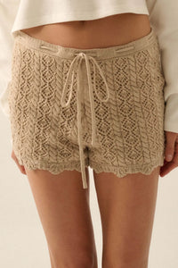 Twist and Shout Crochet Knit Drawstring Shorts - ShopPromesa