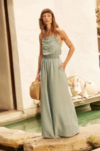 Perfect Skies Denim Wide-Leg Halter Jumpsuit - ShopPromesa