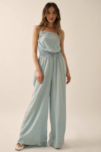 Perfect Skies Denim Wide-Leg Halter Jumpsuit - ShopPromesa