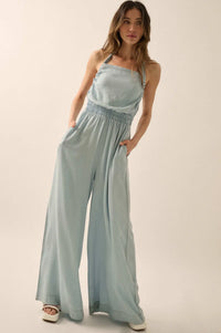 Perfect Skies Denim Wide-Leg Halter Jumpsuit - ShopPromesa