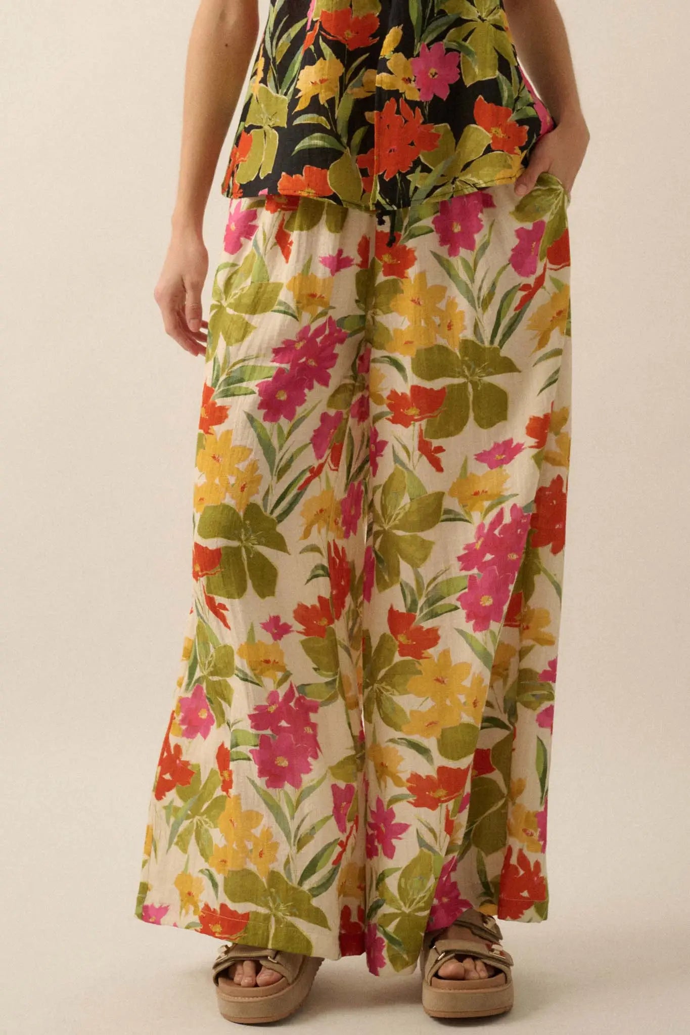 Mahalo Mood Tropical Floral Wide-Leg Pants - ShopPromesa