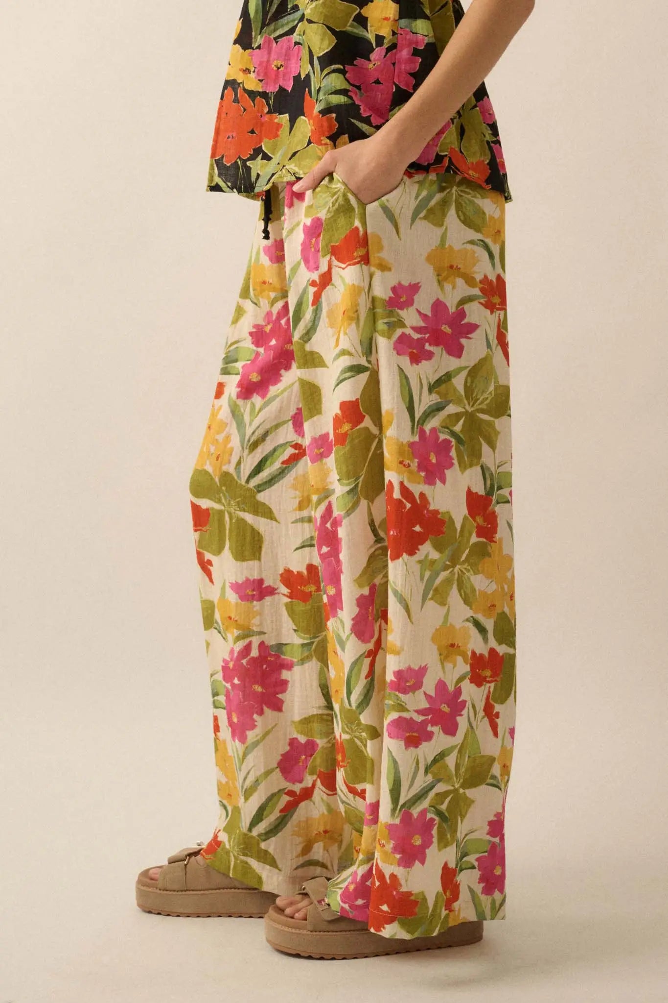 Mahalo Mood Tropical Floral Wide-Leg Pants - ShopPromesa
