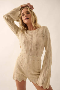 Kick Back Crochet Bell-Sleeve Open-Back Romper - ShopPromesa