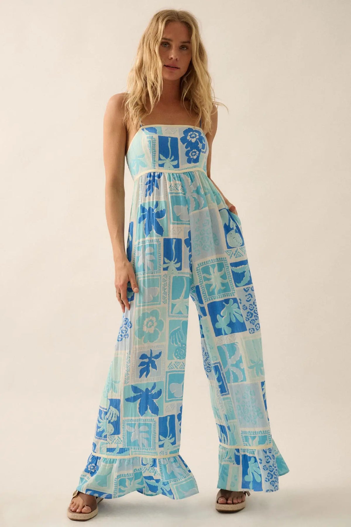 Flower Ruffle Jumpsuit Escape Plan Tropical Floral Ruffle-Hem Jumpsuit