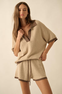 Easy Breezy Contrast Knit Drawstring Shorts - ShopPromesa