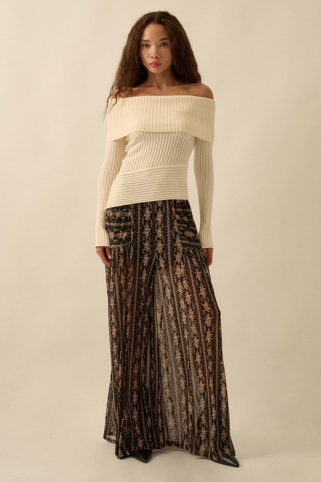 Petal Pusher Floral mesh Wide-Leg Pants - ShopPromesa