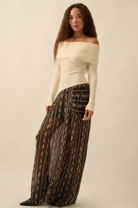 Petal Pusher Floral mesh Wide-Leg Pants - ShopPromesa