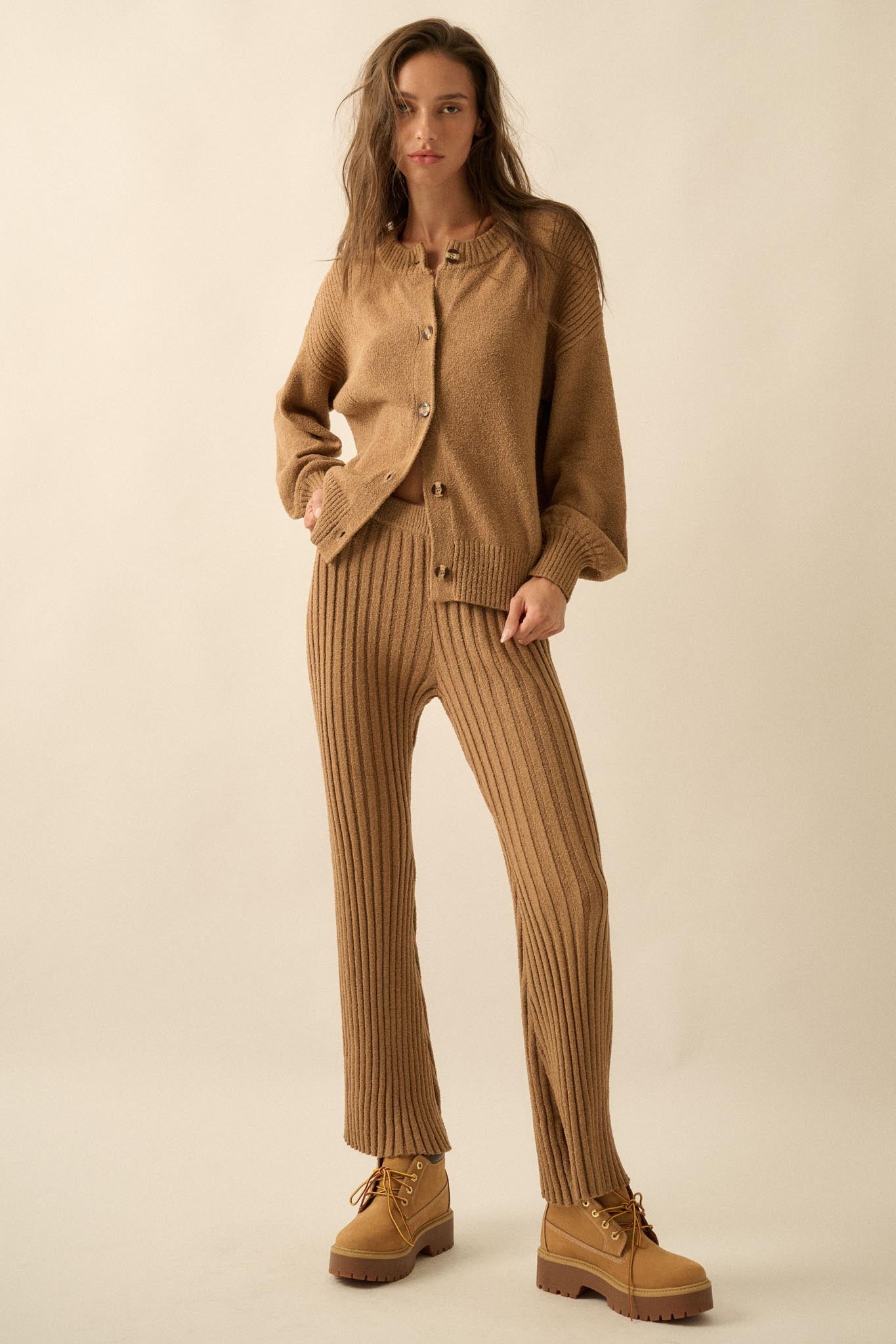 Promise the Label Textured Rib-Knit Sweater Pants - ShopPromesa