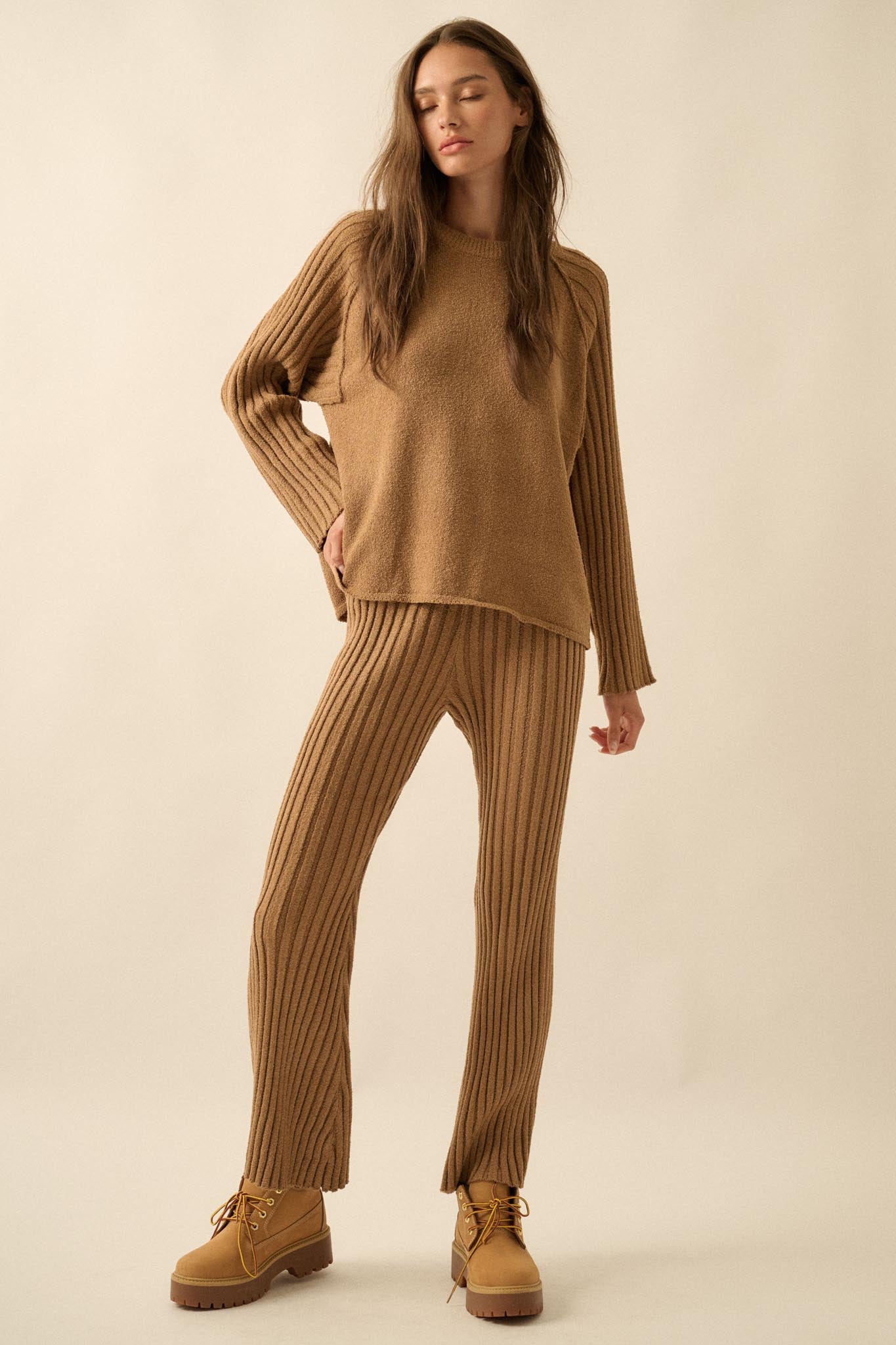 Promise the Label Textured Rib-Knit Sweater Pants - ShopPromesa