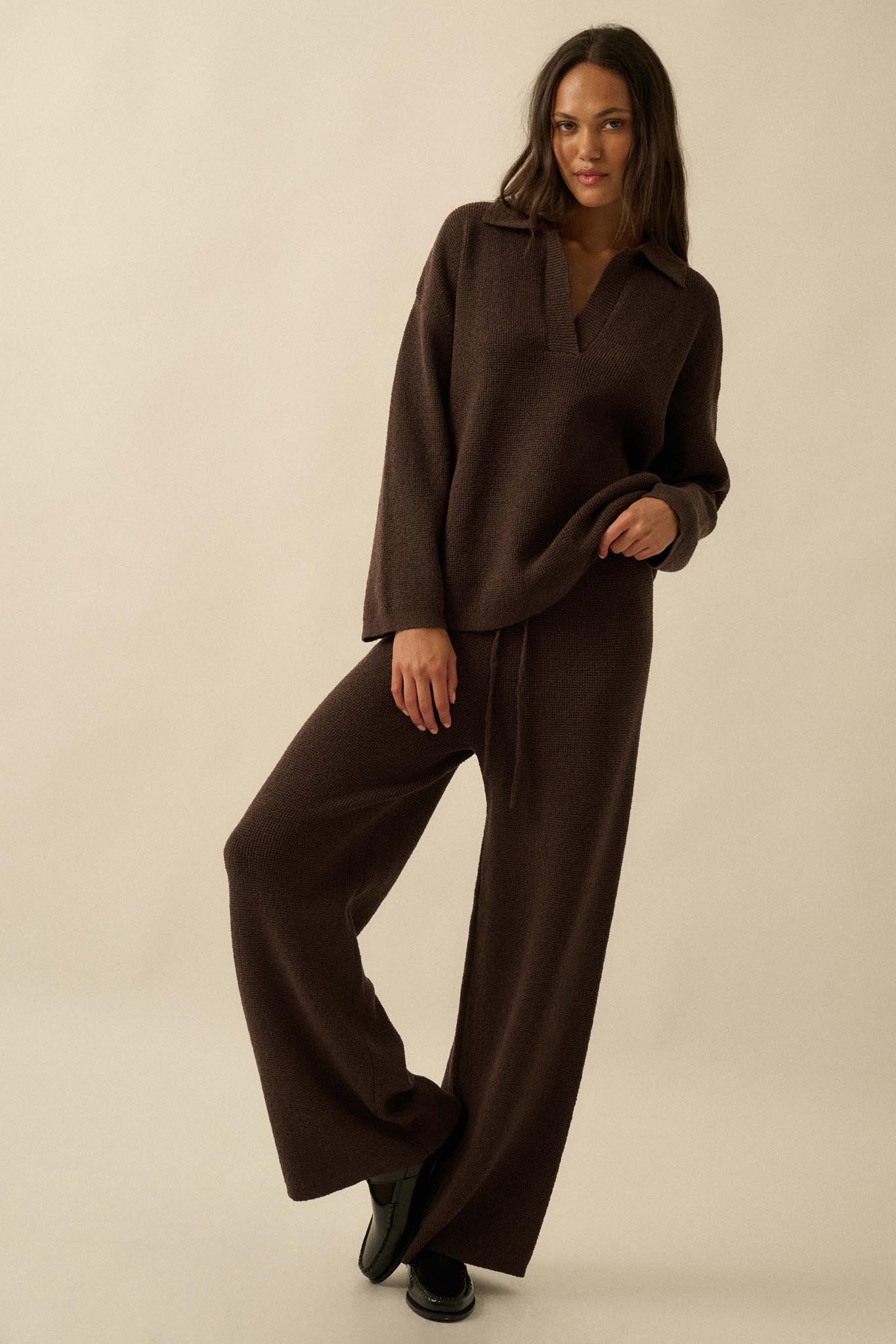 Feeling Great Textured Knit Wide-Leg Sweater Pants