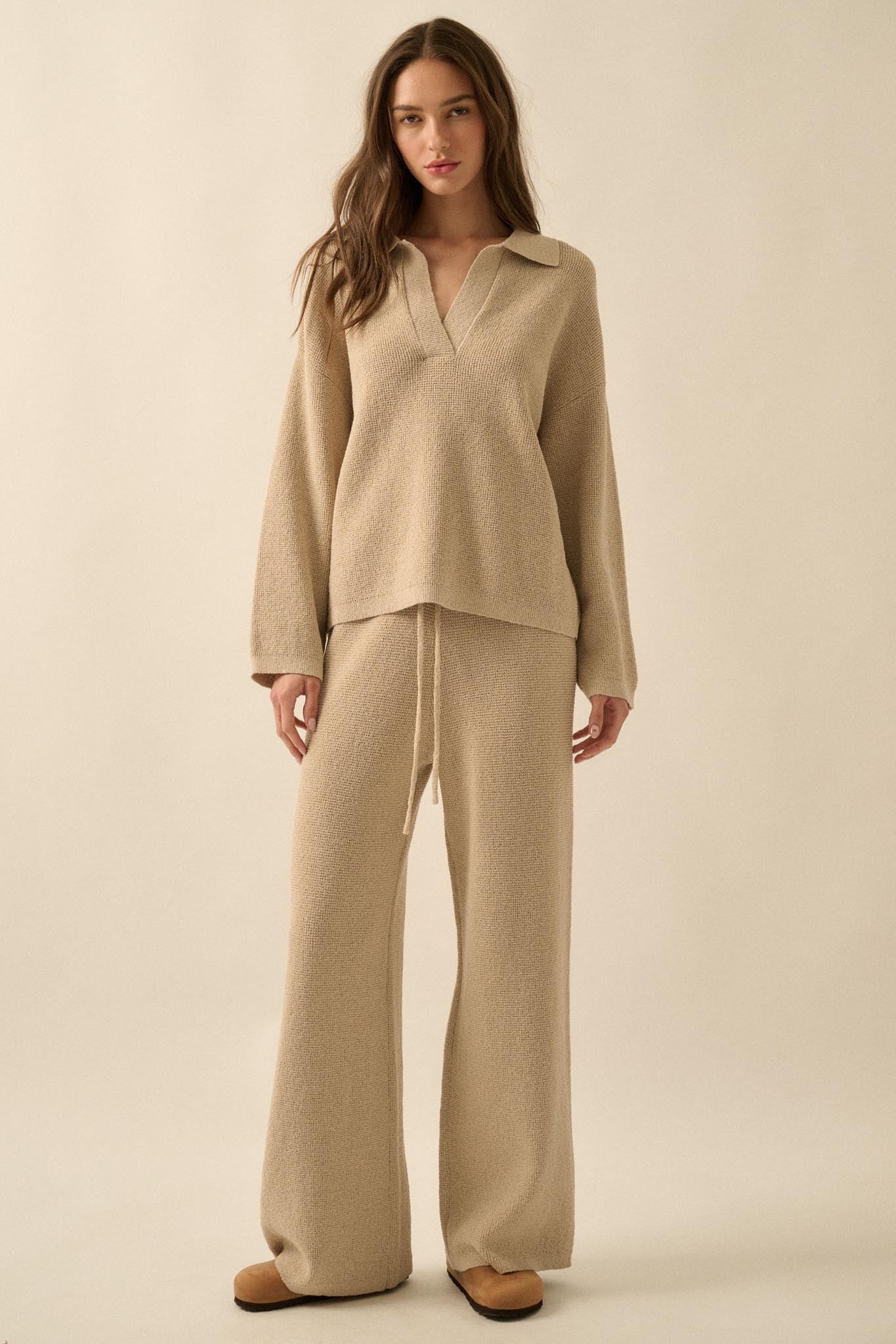 Feeling Great Textured Knit Wide-Leg Sweater Pants - ShopPromesa