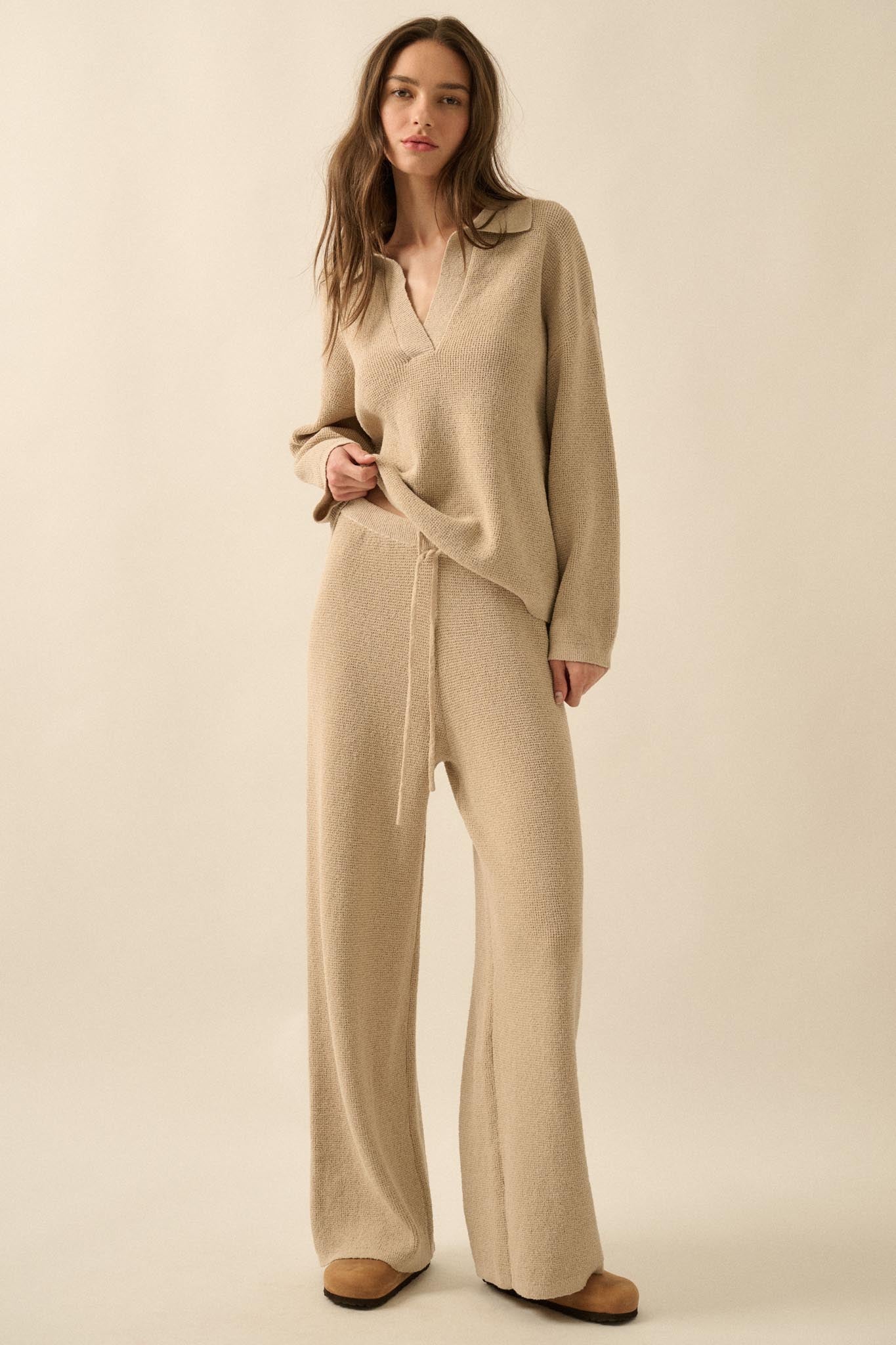Feeling Great Textured Knit Wide-Leg Sweater Pants - ShopPromesa
