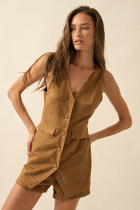 Days Like This Vegan Suede Sleeveless Vest Romper - ShopPromesa