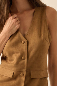 Days Like This Vegan Suede Sleeveless Vest Romper - ShopPromesa