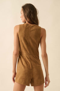 Days Like This Vegan Suede Sleeveless Vest Romper - ShopPromesa