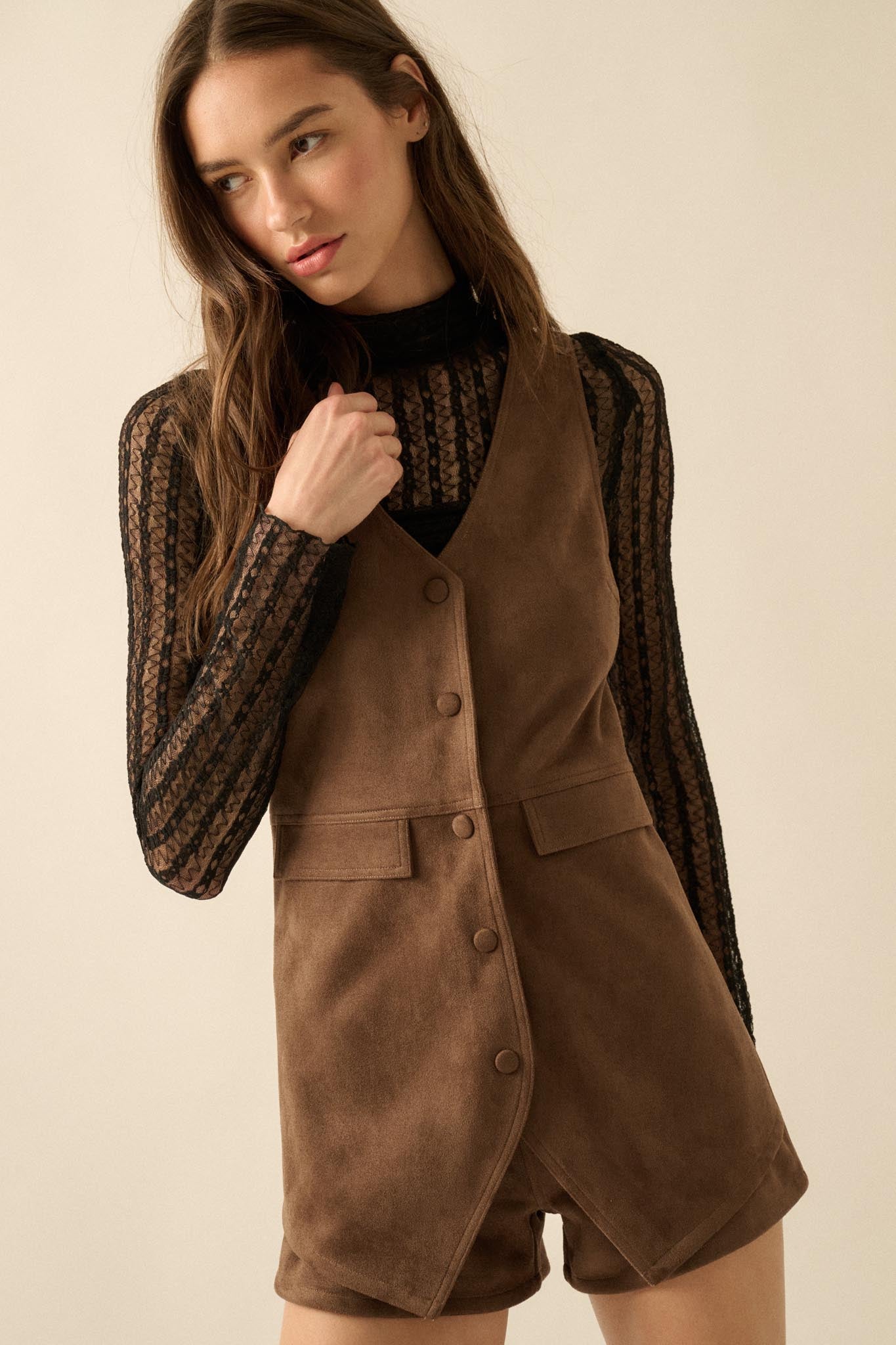 Days Like This Vegan Suede Sleeveless Vest Romper