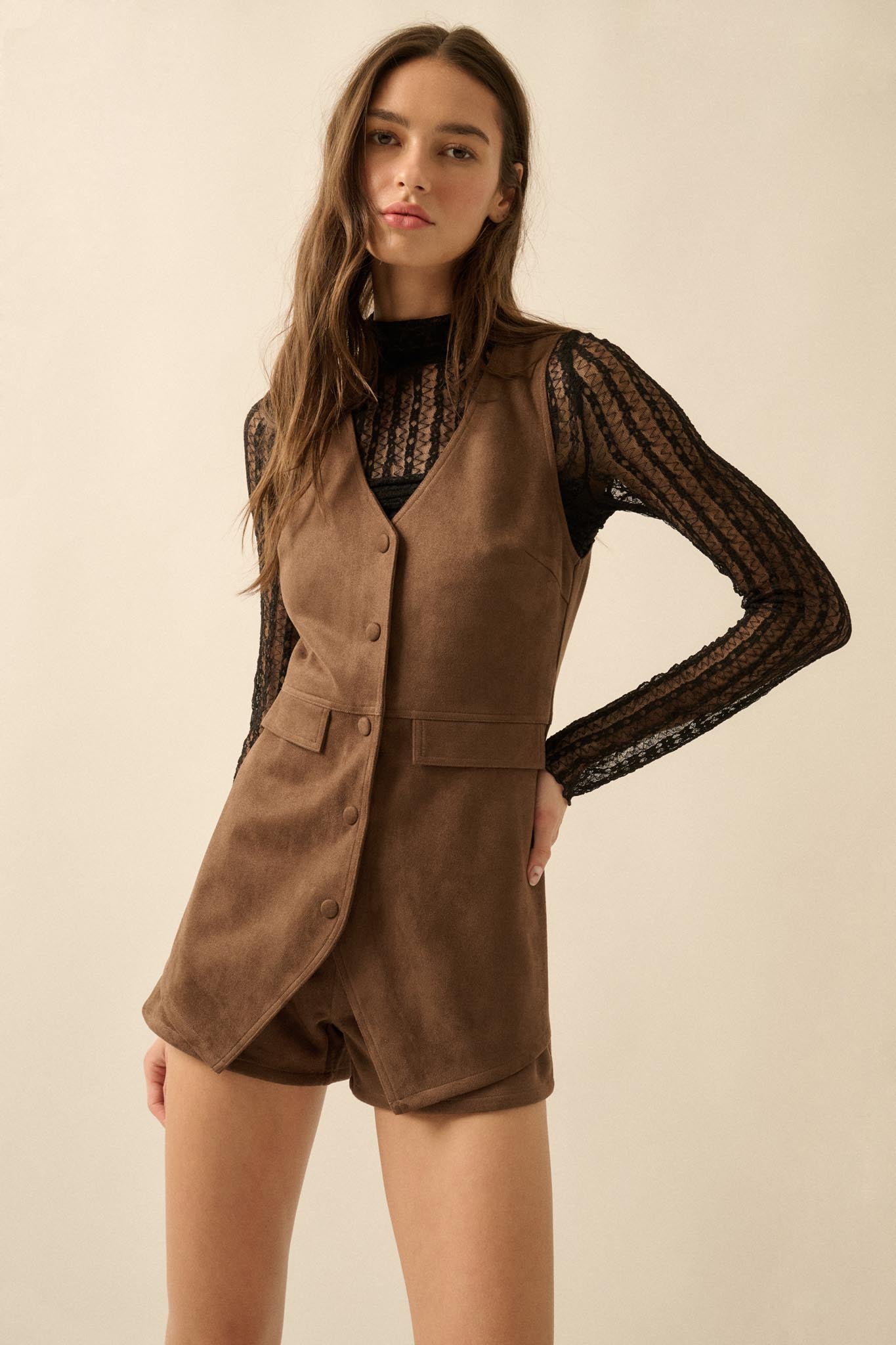 Days Like This Vegan Suede Sleeveless Vest Romper