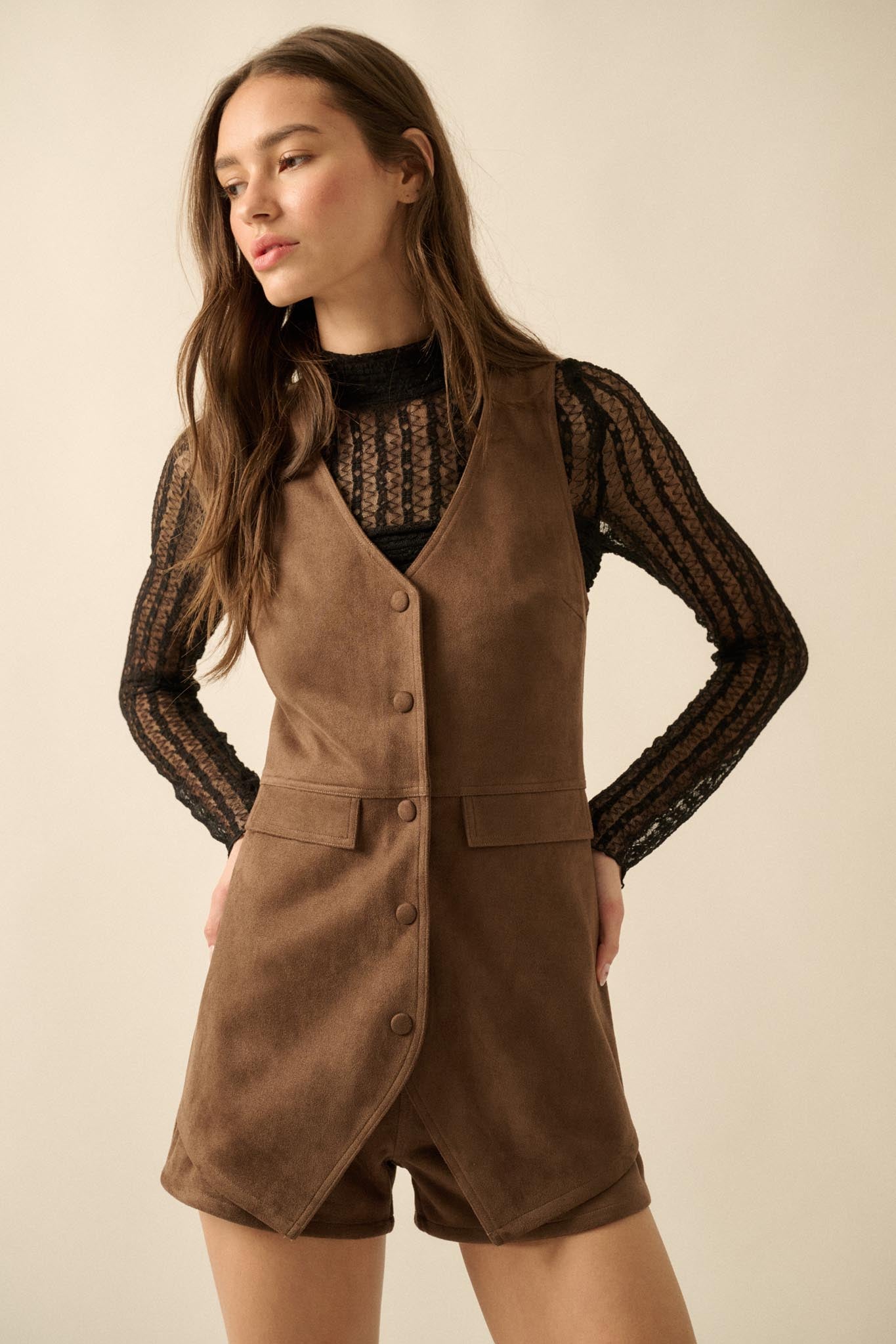 Days Like This Vegan Suede Sleeveless Vest Romper