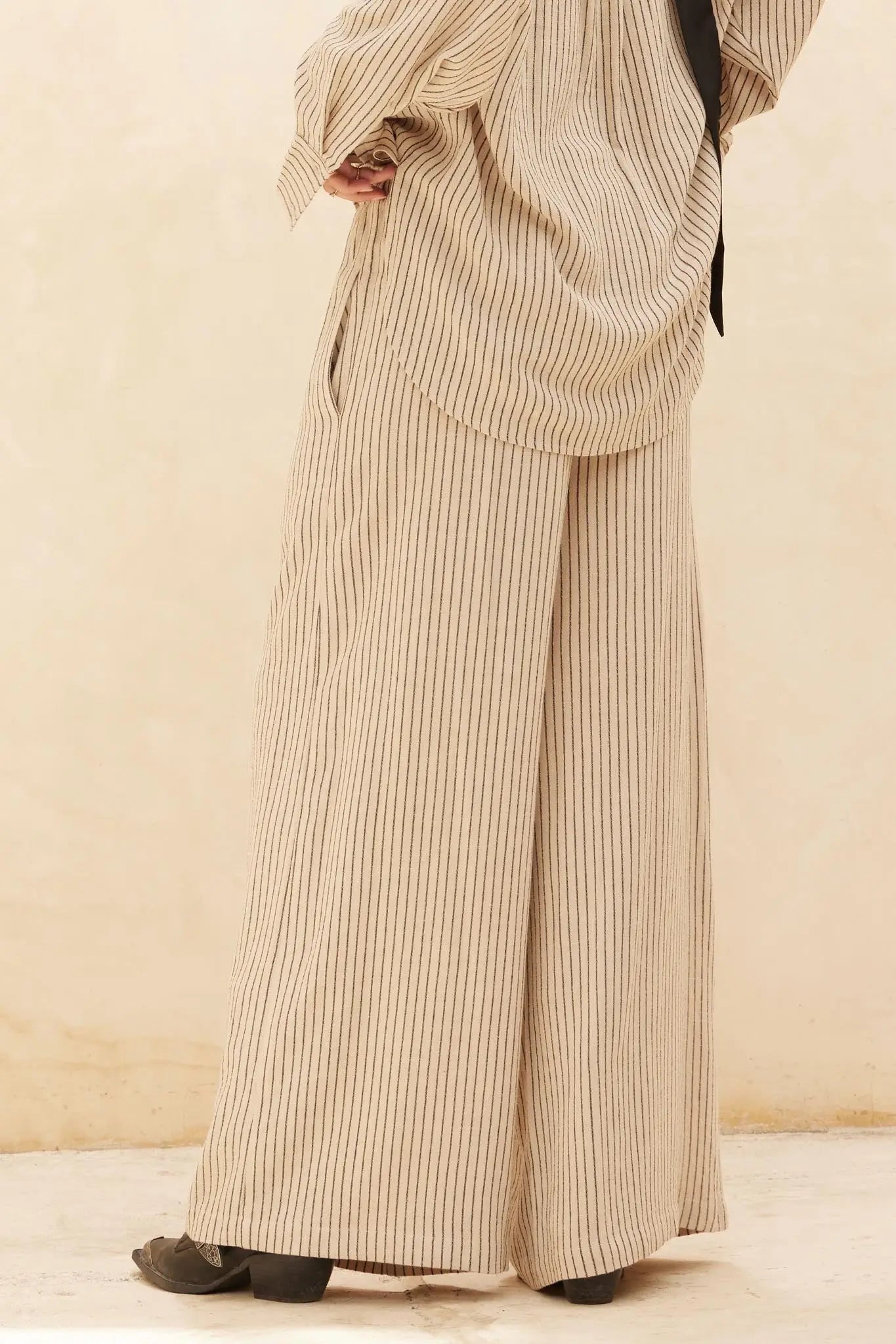 Line Drive Pinstripe Wide-Leg Drawstring Pants - ShopPromesa