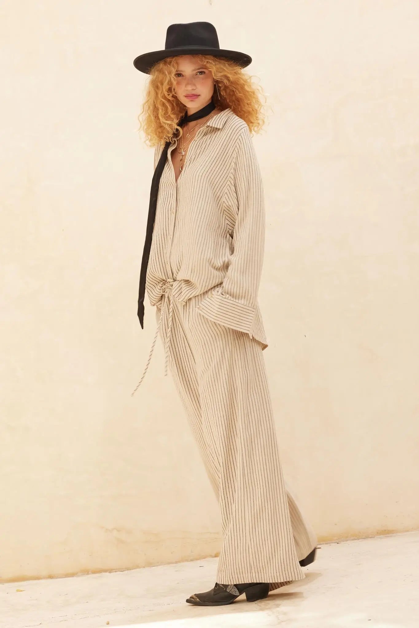 Line Drive Pinstripe Wide-Leg Drawstring Pants - ShopPromesa