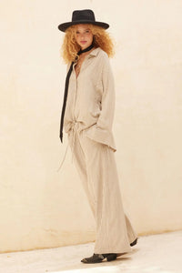 Line Drive Pinstripe Wide-Leg Drawstring Pants - ShopPromesa