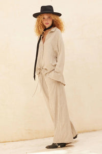 Line Drive Pinstripe Wide-Leg Drawstring Pants - ShopPromesa