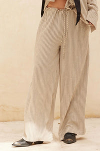 Line Drive Pinstripe Wide-Leg Drawstring Pants - ShopPromesa