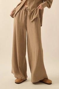 Line Drive Pinstripe Wide-Leg Drawstring Pants - ShopPromesa