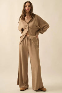 Line Drive Pinstripe Wide-Leg Drawstring Pants - ShopPromesa