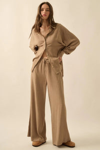 Line Drive Pinstripe Wide-Leg Drawstring Pants - ShopPromesa