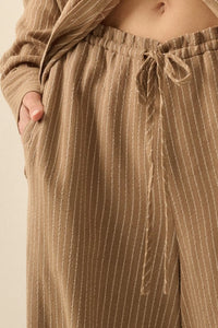 Line Drive Pinstripe Wide-Leg Drawstring Pants - ShopPromesa