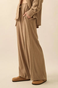 Line Drive Pinstripe Wide-Leg Drawstring Pants - ShopPromesa
