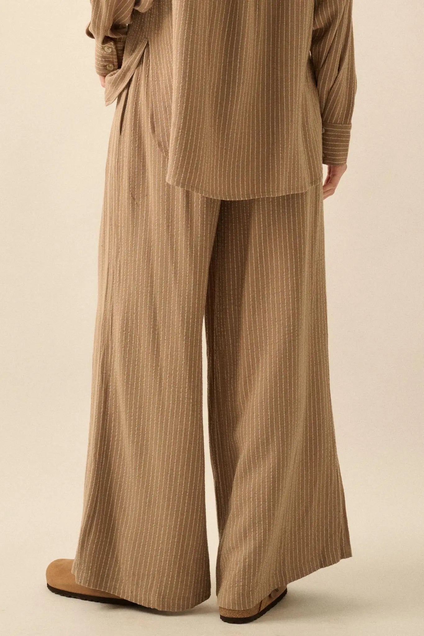 Line Drive Pinstripe Wide-Leg Drawstring Pants - ShopPromesa