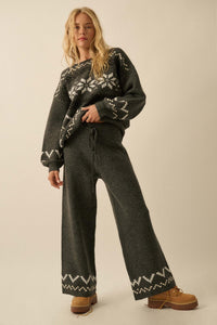 Winter Ridge Alpine Knit Wide-Leg Sweater Pants - ShopPromesa