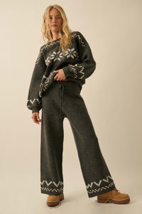 Winter Ridge Alpine Knit Wide-Leg Sweater Pants - ShopPromesa