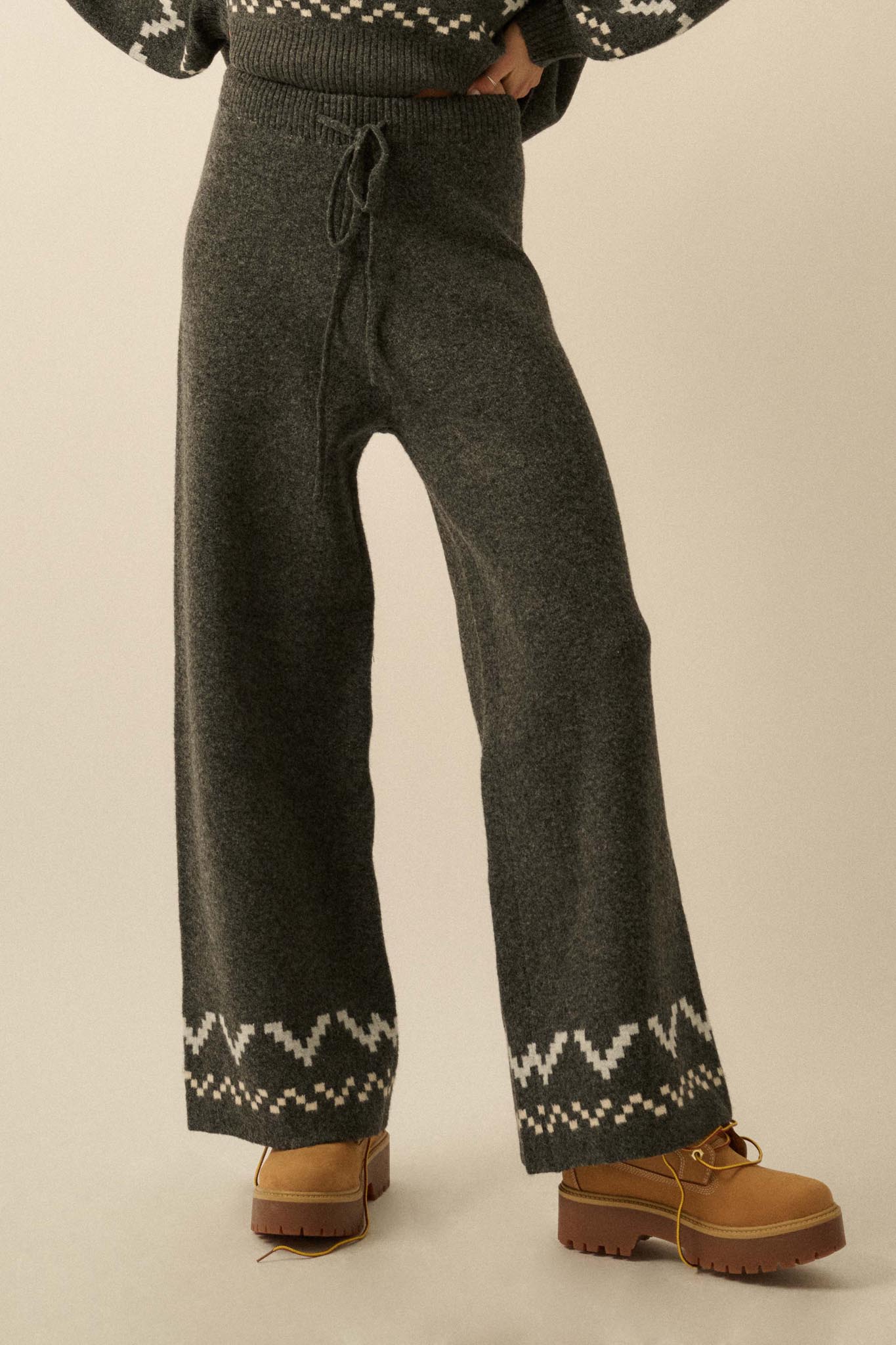Winter Ridge Alpine Knit Wide-Leg Sweater Pants - ShopPromesa
