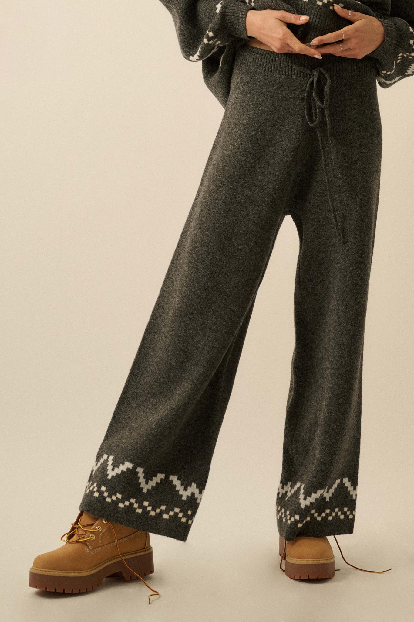 Winter Ridge Alpine Knit Wide-Leg Sweater Pants - ShopPromesa