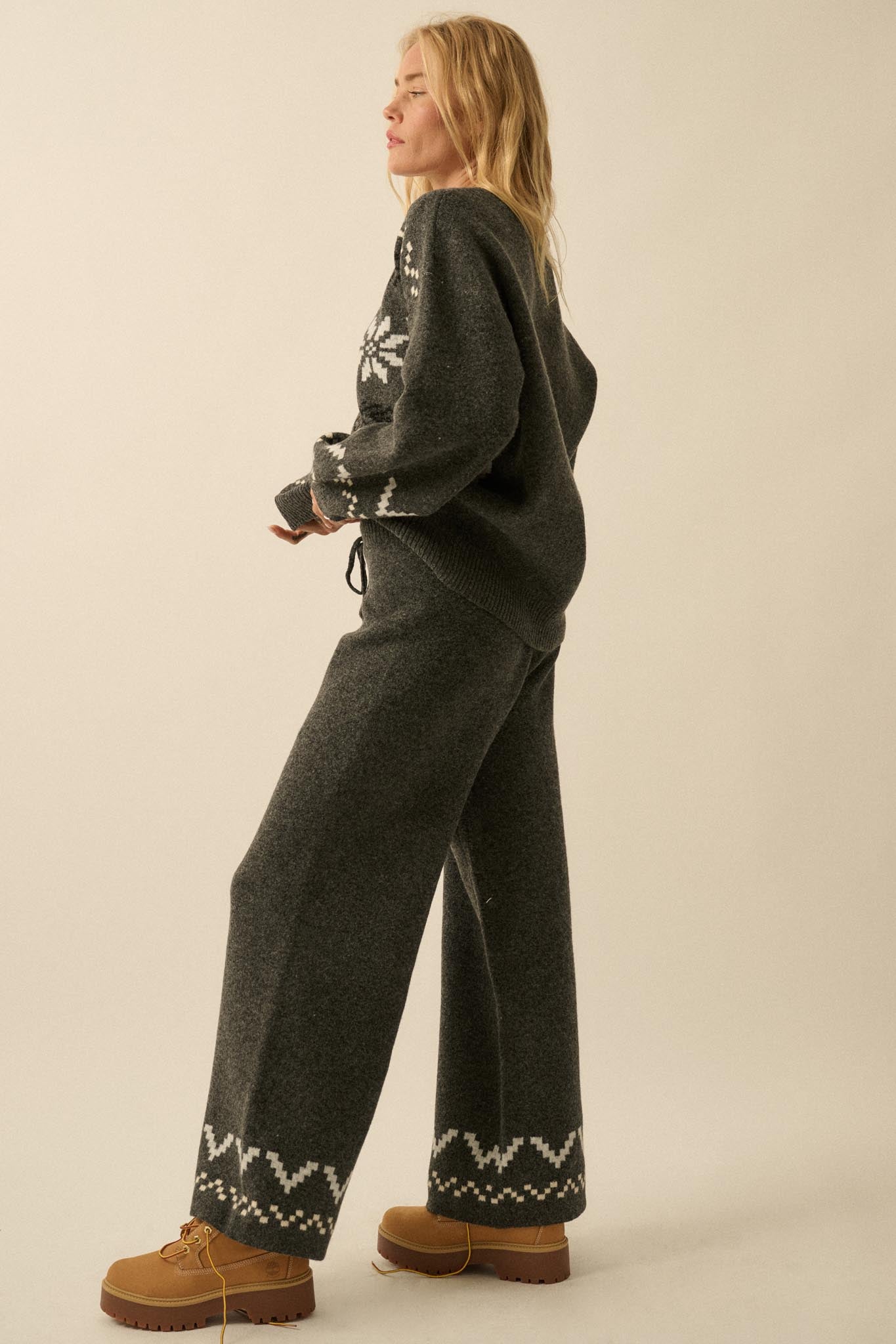 Winter Ridge Alpine Knit Wide-Leg Sweater Pants